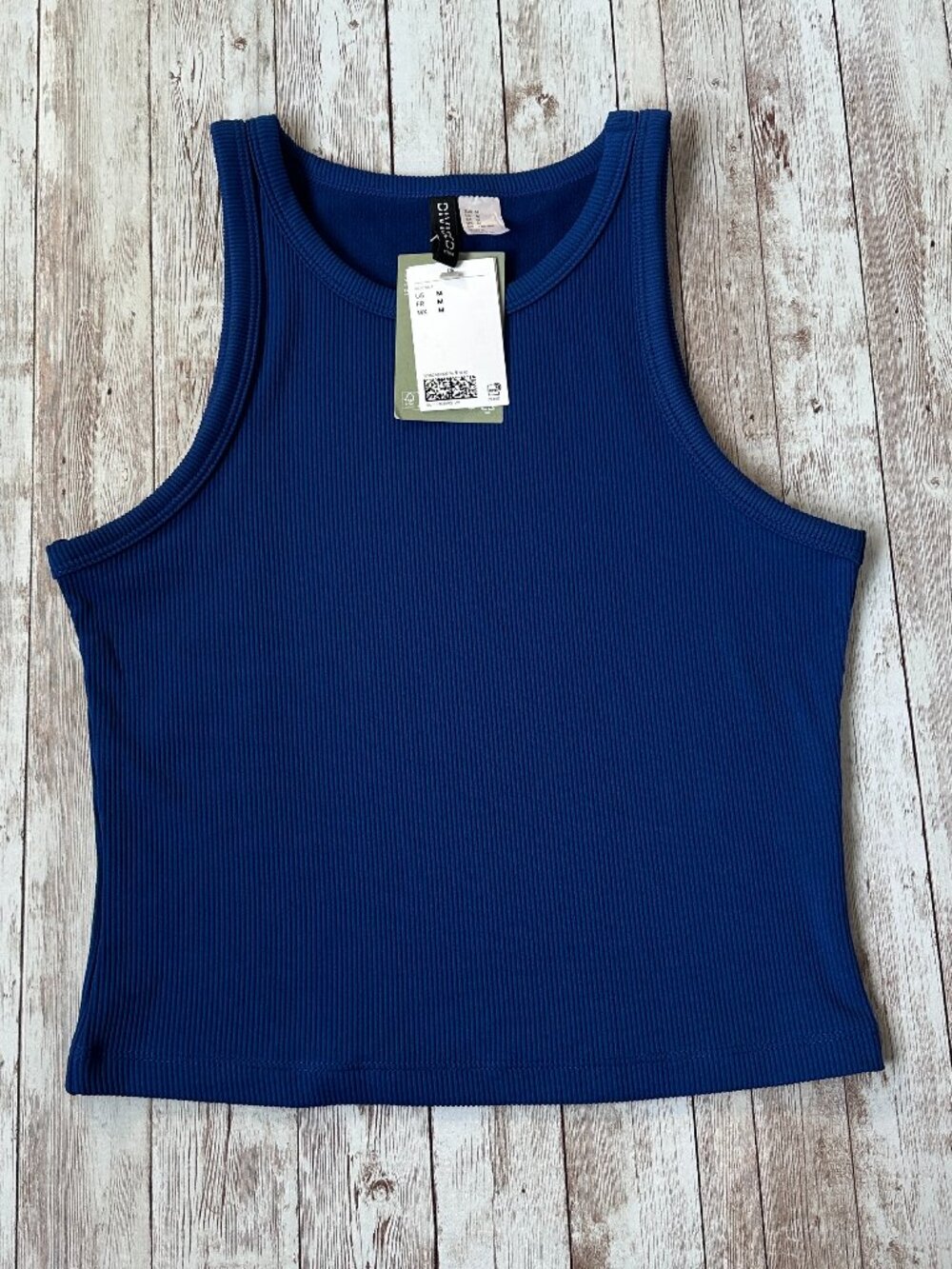 H&M Women's Ribbed Tank Top Royal Cobalt Blue sz Medium Sustainable Racerback